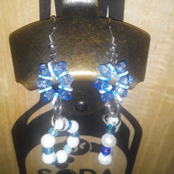 Dangling Long Unique Fun Earrings Multicolored Blue Handmade Earrings - Picture 5 of 8